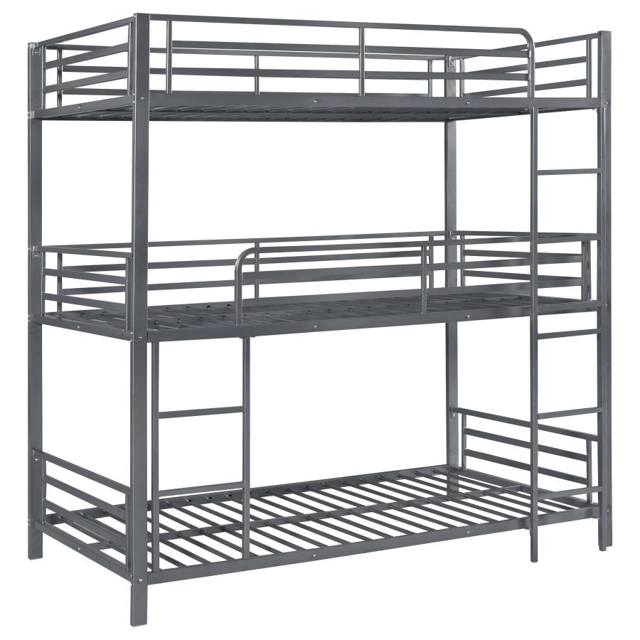 Maynard Metal Twin Triple Bunk Bed Gunmetal (image for) Maynard Metal Twin Triple Bunk Bed Gunmetal