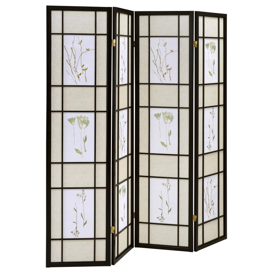 Catabella 4-Panel Room Divider Folding Shoji Screen Floral (image for) Catabella 4-Panel Room Divider Folding Shoji Screen Floral