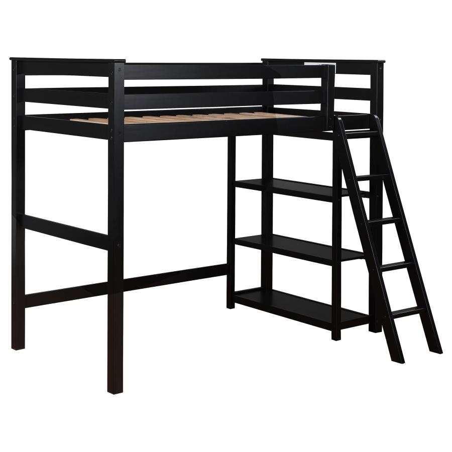 Anica 3-shelf Wood Twin Loft Bed Black (image for) Anica 3-shelf Wood Twin Loft Bed Black