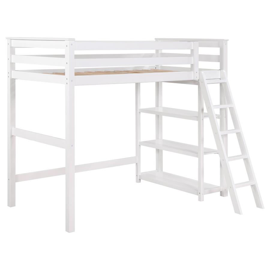 Anica 3-shelf Wood Twin Loft Bed White (image for) Anica 3-shelf Wood Twin Loft Bed White