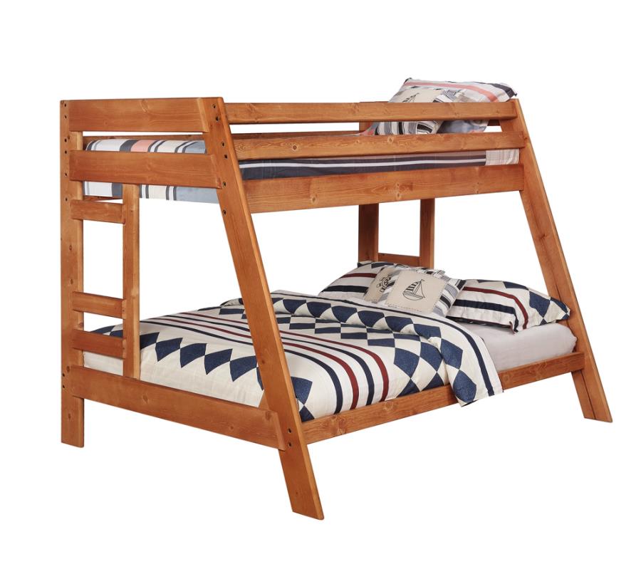 Wrangle Hill Wood Twin Over Full Bunk Bed Amber Wash (image for) Wrangle Hill Wood Twin Over Full Bunk Bed Amber Wash