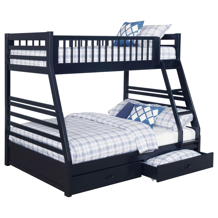 Ashton 2-drawer Wood Twin Over Full Bunk Bed Navy Blue (image for) Ashton 2-drawer Wood Twin Over Full Bunk Bed Navy Blue