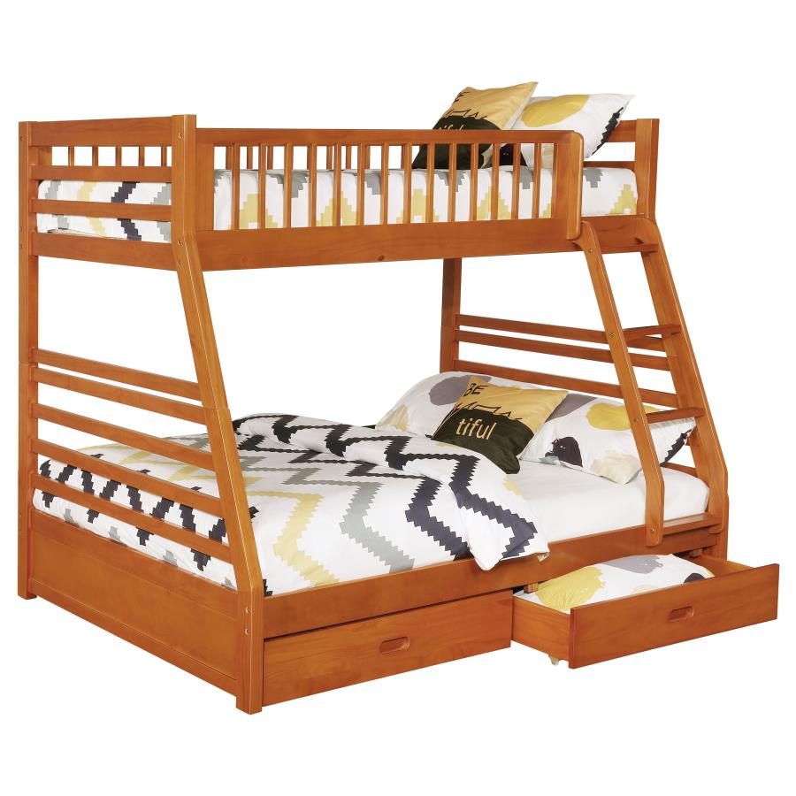 Ashton 2-drawer Wood Twin Over Full Bunk Bed Honey (image for) Ashton 2-drawer Wood Twin Over Full Bunk Bed Honey