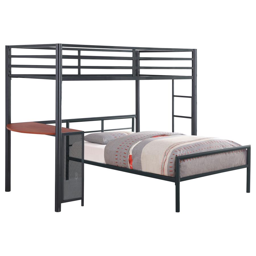 Fisher Twin Over Twin Workstation Loft Bed Set Gunmetal (image for) Fisher Twin Over Twin Workstation Loft Bed Set Gunmetal