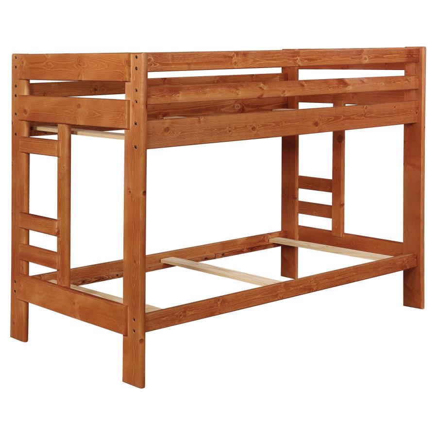 Wrangle Hill Wood Twin Over Twin Bunk Bed Amber Wash (image for) Wrangle Hill Wood Twin Over Twin Bunk Bed Amber Wash