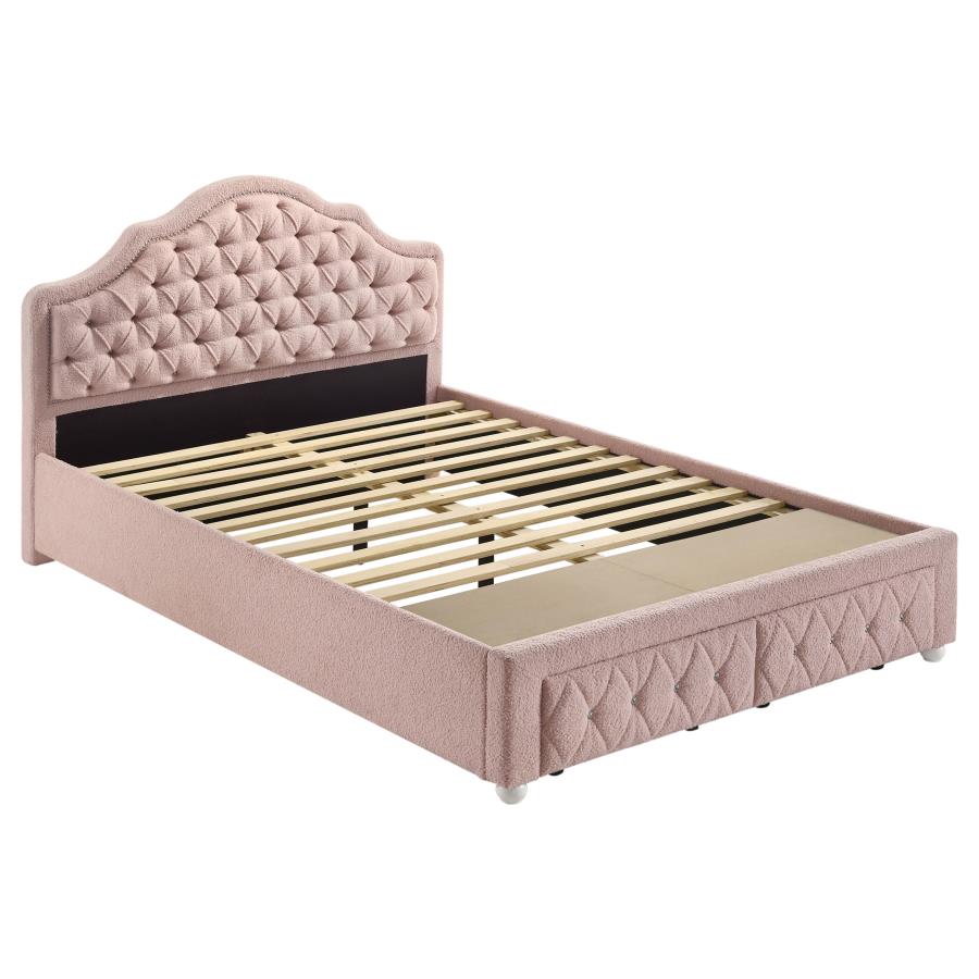 Ashleigh 44-inch Upholstered Full Storage Platform Bed Pink (image for) Ashleigh 44-inch Upholstered Full Storage Platform Bed Pink