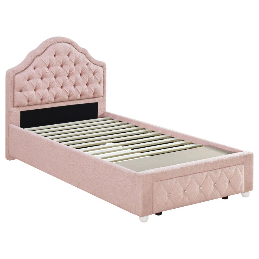 Ashleigh 44-inch Upholstered Twin Storage Platform Bed Pink (image for) Ashleigh 44-inch Upholstered Twin Storage Platform Bed Pink