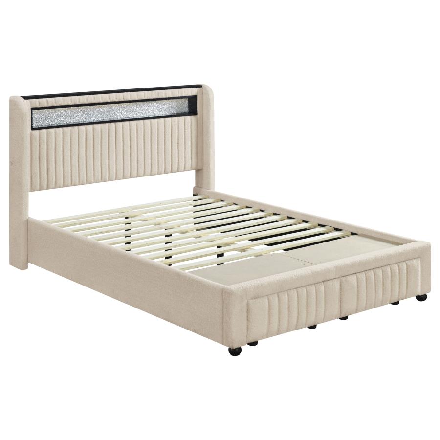 Madison Upholstered LED Full Storage Platform Bed Cream (image for) Madison Upholstered LED Full Storage Platform Bed Cream