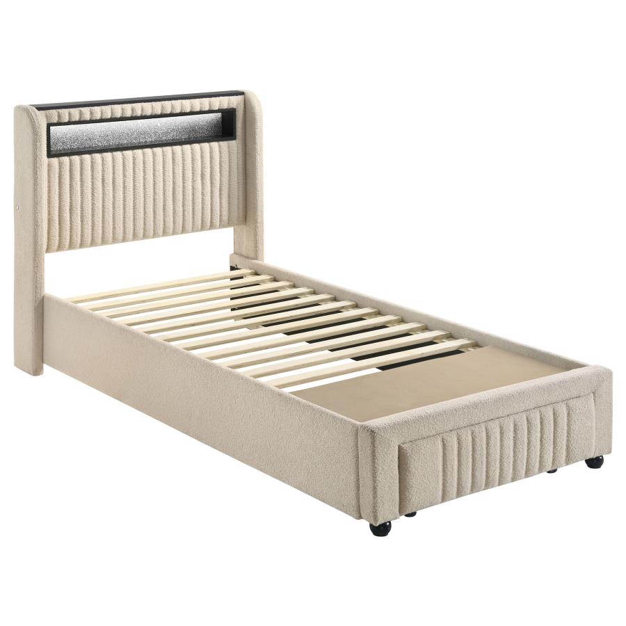 Madison Upholstered LED Twin Storage Platform Bed Cream (image for) Madison Upholstered LED Twin Storage Platform Bed Cream