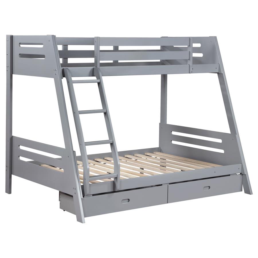 Trisha 2-drawer Wood Twin Over Full Bunk Bed Grey (image for) Trisha 2-drawer Wood Twin Over Full Bunk Bed Grey