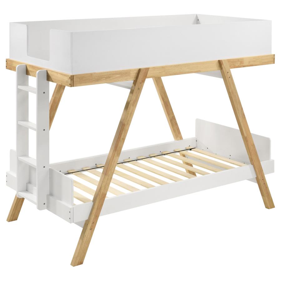 Frankie Wood Twin Over Twin Bunk Bed White and Natural (image for) Frankie Wood Twin Over Twin Bunk Bed White and Natural