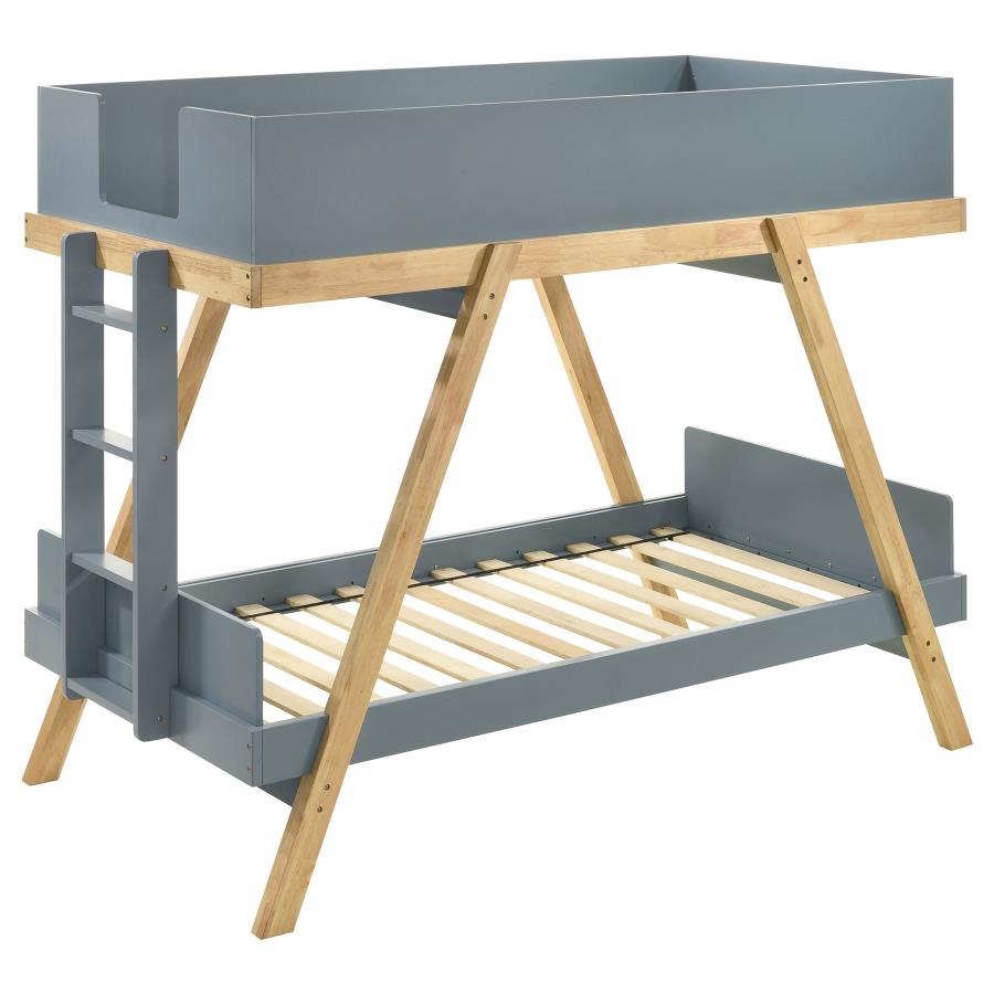 Frankie Wood Twin Over Twin Bunk Bed Blue and Natural (image for) Frankie Wood Twin Over Twin Bunk Bed Blue and Natural