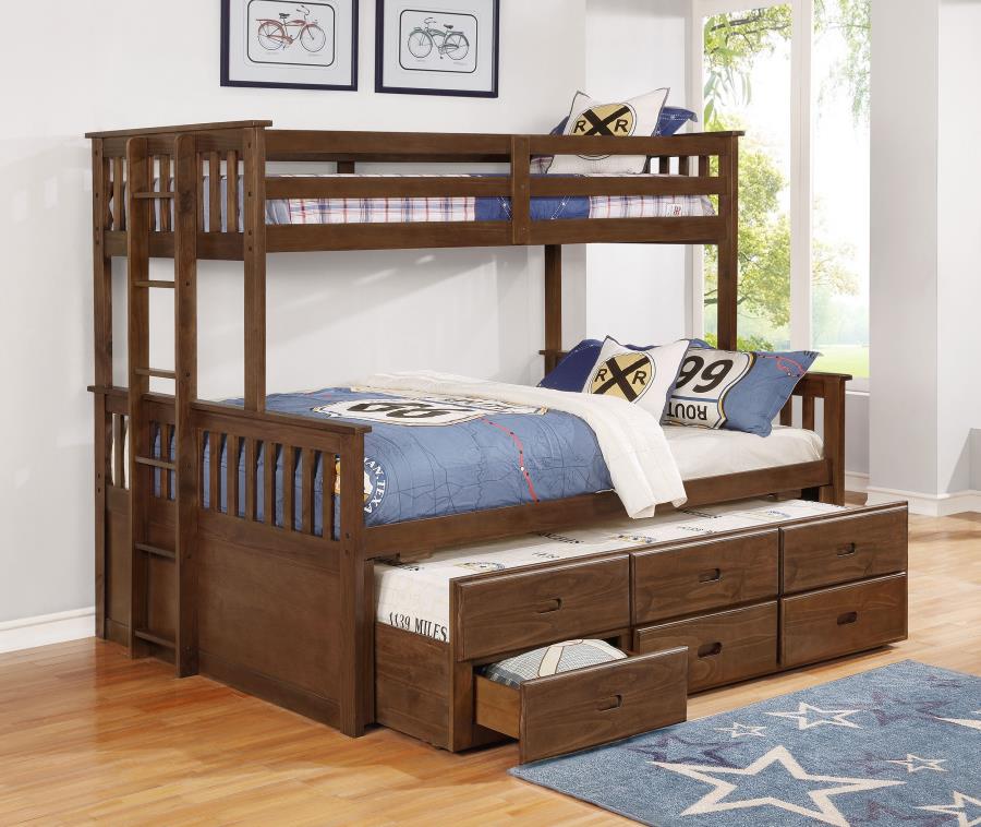 Atkin 3-drawer Twin XL Over Queen Bunk Bed Weathered Walnut (image for) Atkin 3-drawer Twin XL Over Queen Bunk Bed Weathered Walnut
