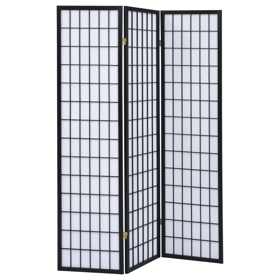 Carrie 3-Panel Room Divider Folding Shoji Screen Black (image for) Carrie 3-Panel Room Divider Folding Shoji Screen Black