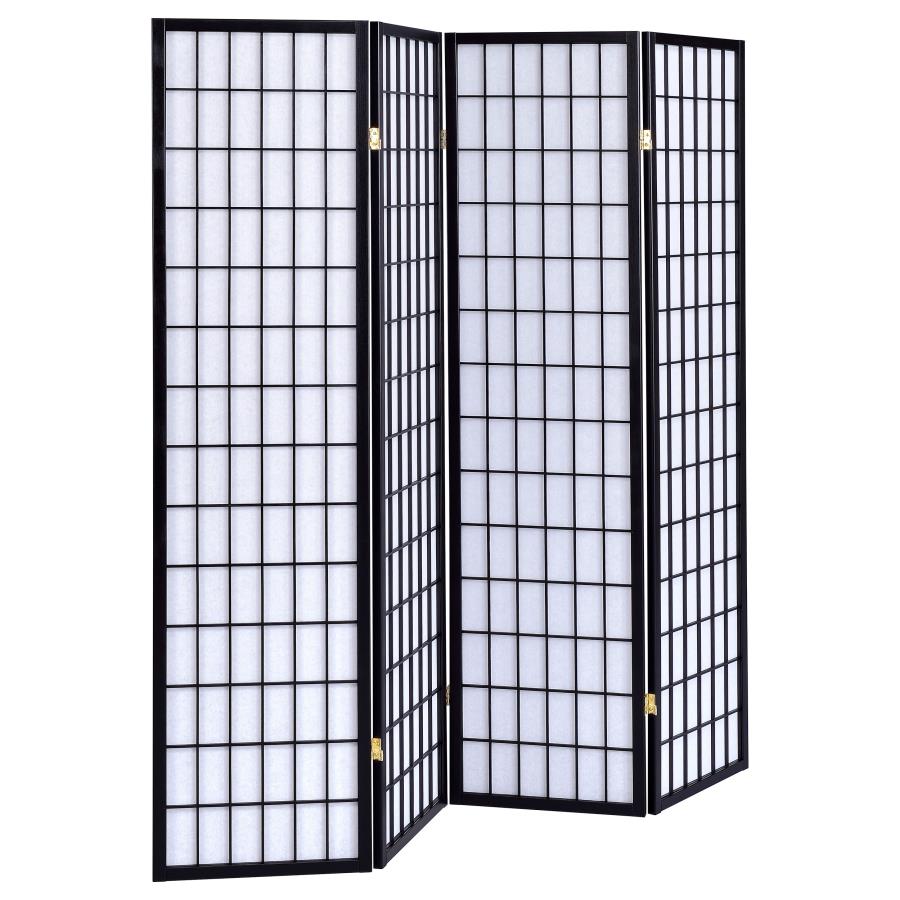 Roberto 4-Panel Room Divider Folding Shoji Screen Black (image for) Roberto 4-Panel Room Divider Folding Shoji Screen Black
