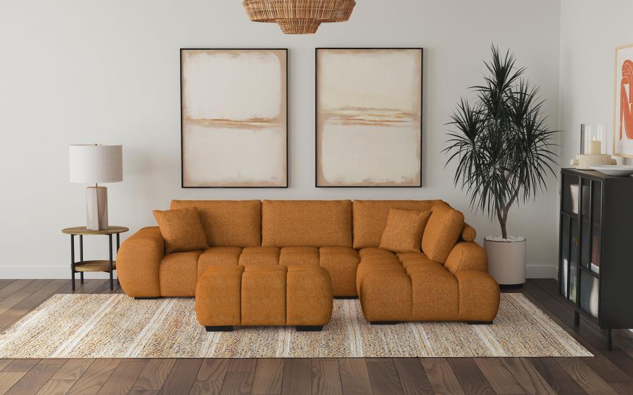 Camacho Upholstered Sectional Sofa with Ottoman Set Orange (image for) Camacho Upholstered Sectional Sofa with Ottoman Set Orange