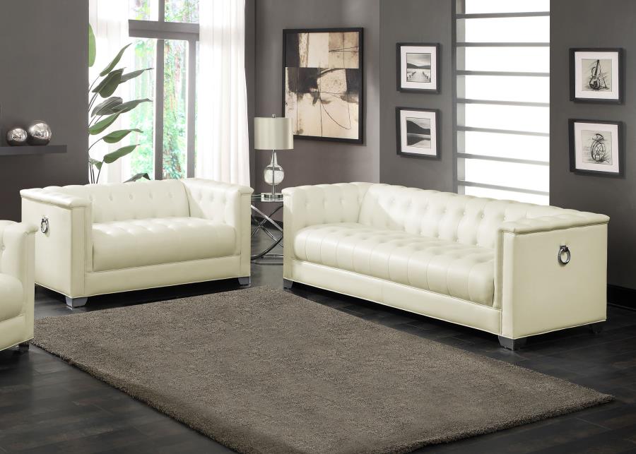 Chaviano 2-piece Upholstered Track Arm Sofa Set Pearl White (image for) Chaviano 2-piece Upholstered Track Arm Sofa Set Pearl White