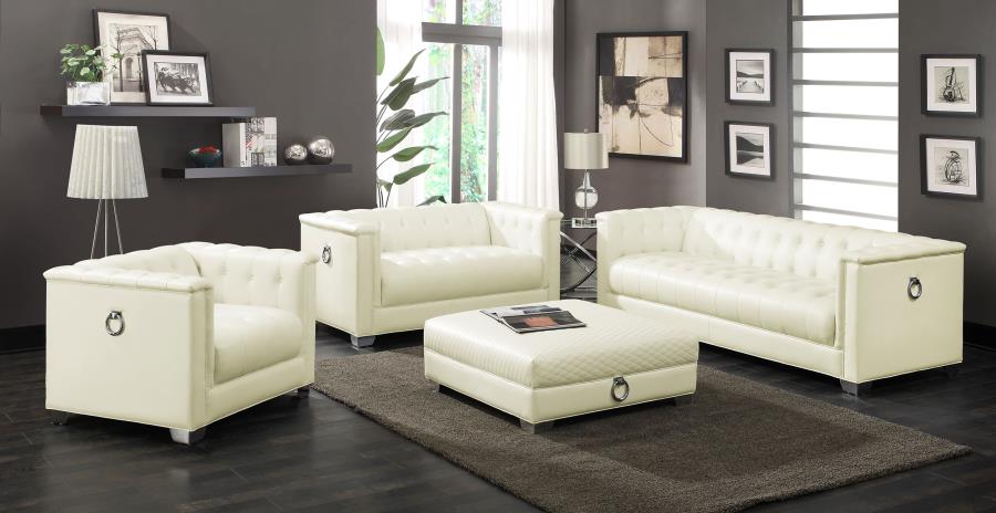 Chaviano 4-piece Upholstered Track Arm Sofa Set Pearl White (image for) Chaviano 4-piece Upholstered Track Arm Sofa Set Pearl White