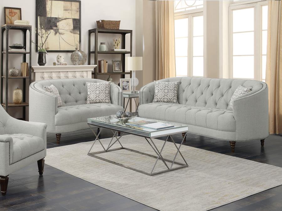 Avonlea 2-piece Upholstered Sloped Arm Sofa Set Grey Fabric (image for) Avonlea 2-piece Upholstered Sloped Arm Sofa Set Grey Fabric