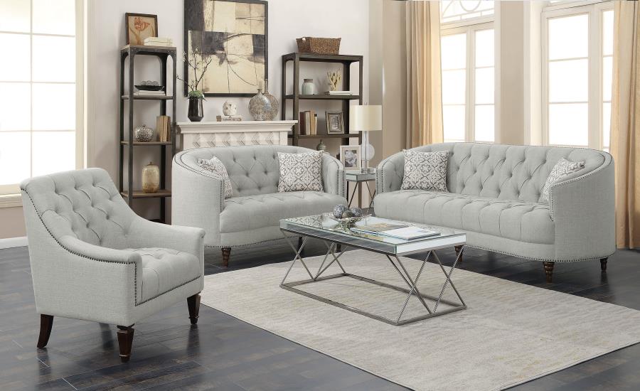 Avonlea 3-piece Upholstered Sloped Arm Sofa Set Grey Fabric (image for) Avonlea 3-piece Upholstered Sloped Arm Sofa Set Grey Fabric