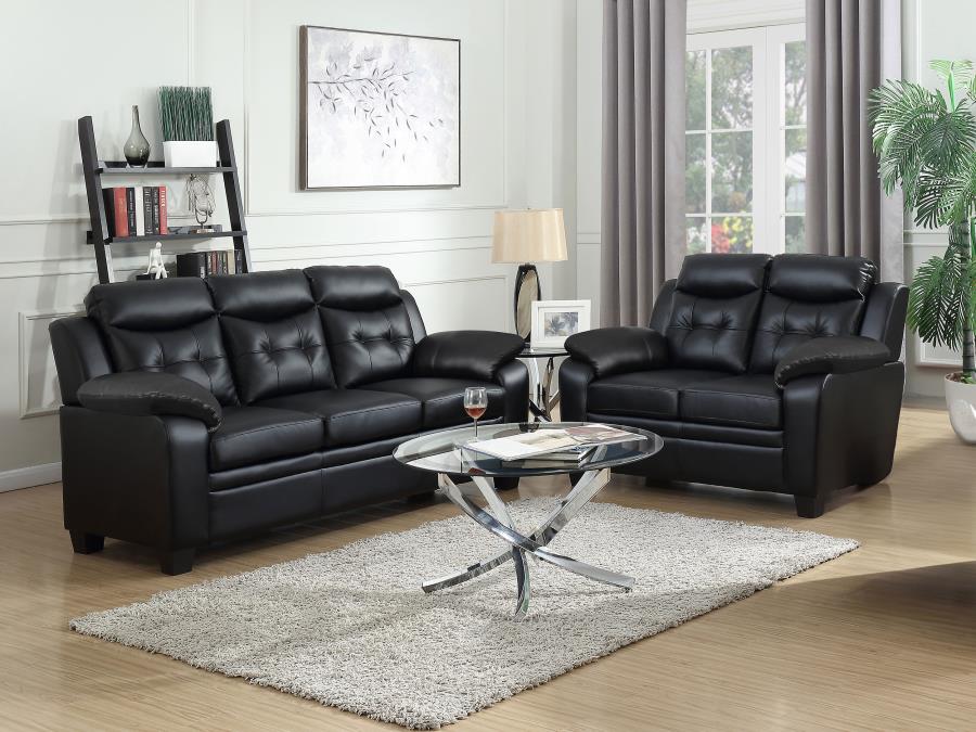 Finley 2-piece Upholstered Padded Arm Tufted Sofa Set Black (image for) Finley 2-piece Upholstered Padded Arm Tufted Sofa Set Black