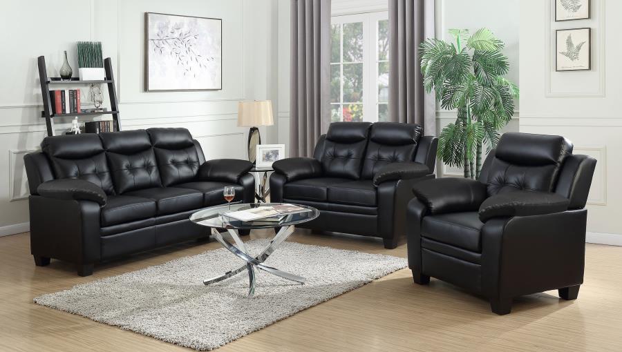 Finley 3-piece Upholstered Padded Arm Tufted Sofa Set Black (image for) Finley 3-piece Upholstered Padded Arm Tufted Sofa Set Black