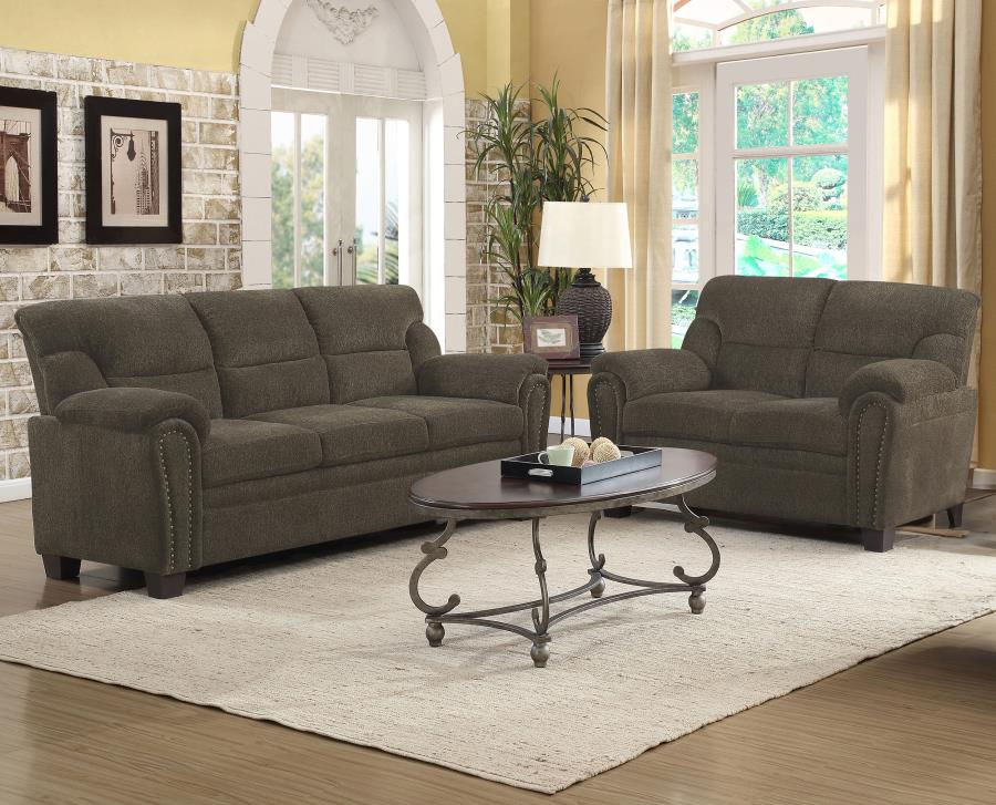 Clementine 2-piece Upholstered Padded Arm Sofa Set Brown (image for) Clementine 2-piece Upholstered Padded Arm Sofa Set Brown
