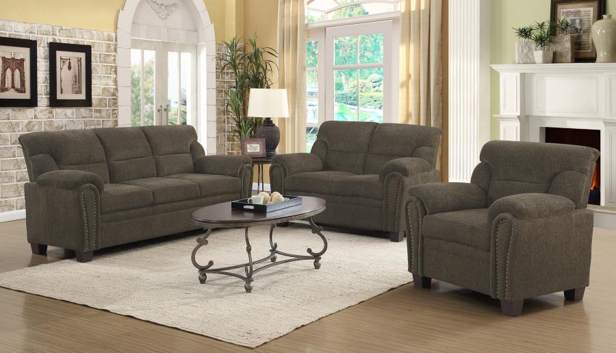 Clementine 3-piece Upholstered Padded Arm Sofa Set Brown (image for) Clementine 3-piece Upholstered Padded Arm Sofa Set Brown
