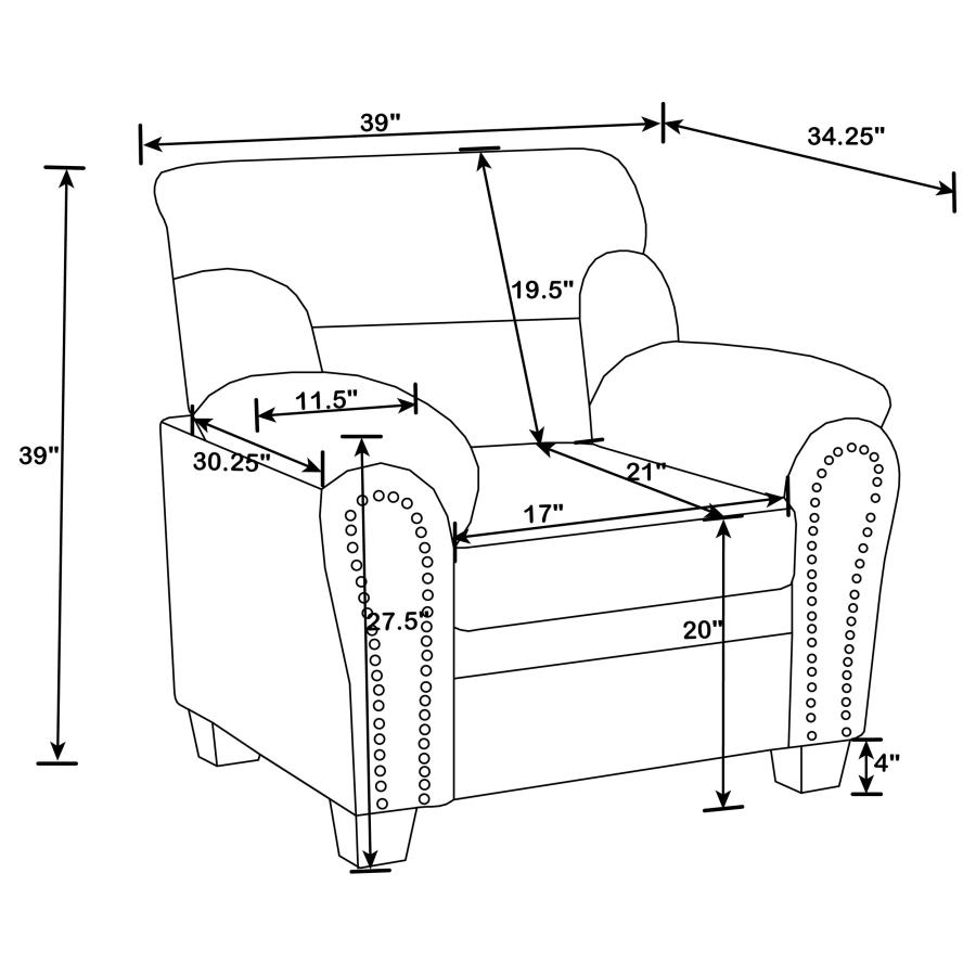 Modal Additional Images for Clementine 3-piece Upholstered Padded Arm Sofa Set Brown