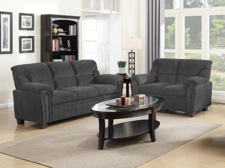 Clementine 2-piece Upholstered Padded Arm Sofa Set Grey (image for) Clementine 2-piece Upholstered Padded Arm Sofa Set Grey