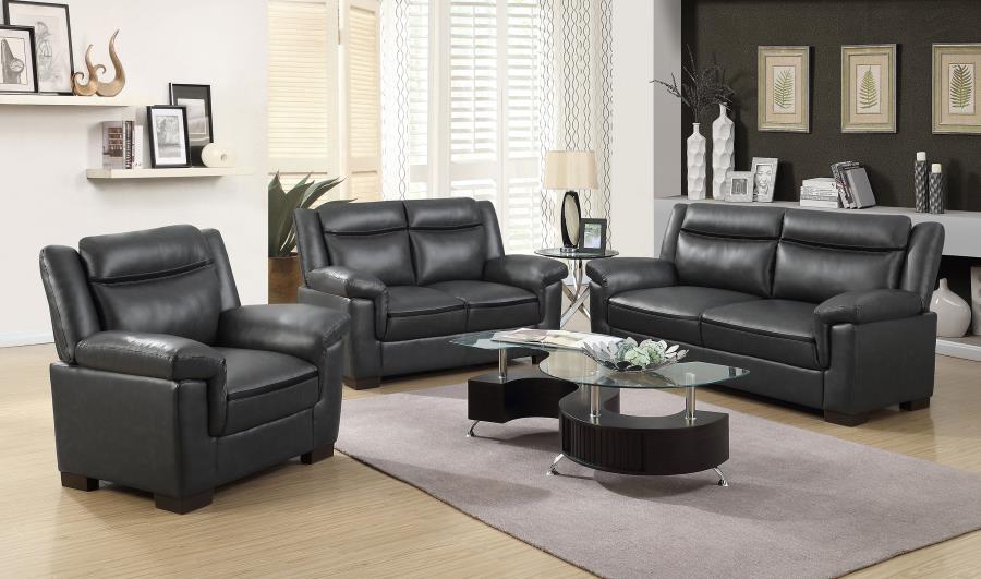 Arabella 3-piece Upholstered Padded Arm Sofa Set Grey (image for) Arabella 3-piece Upholstered Padded Arm Sofa Set Grey