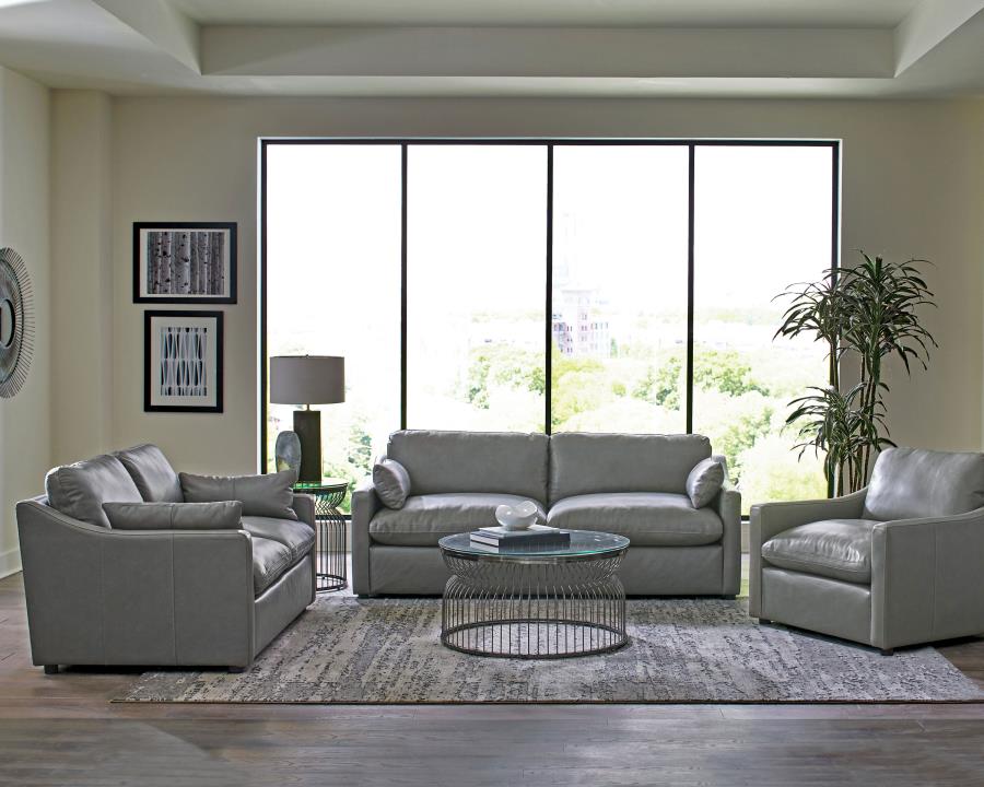 Modal Additional Images for Grayson Leather Upholstered Sloped Arm Accent Chair Grey
