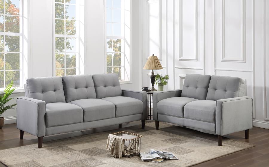 Bowen 2-piece Upholstered Track Arm Tufted Sofa Set Grey (image for) Bowen 2-piece Upholstered Track Arm Tufted Sofa Set Grey