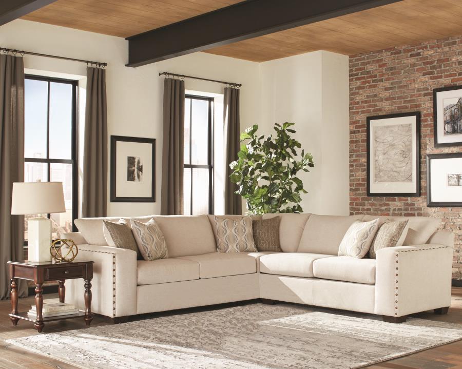 Aria Upholstered Track Arm Sectional Sofa Oatmeal (image for) Aria Upholstered Track Arm Sectional Sofa Oatmeal