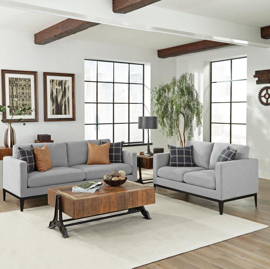 Apperson 2-piece Upholstered Track Arm Sofa Set Light Grey (image for) Apperson 2-piece Upholstered Track Arm Sofa Set Light Grey