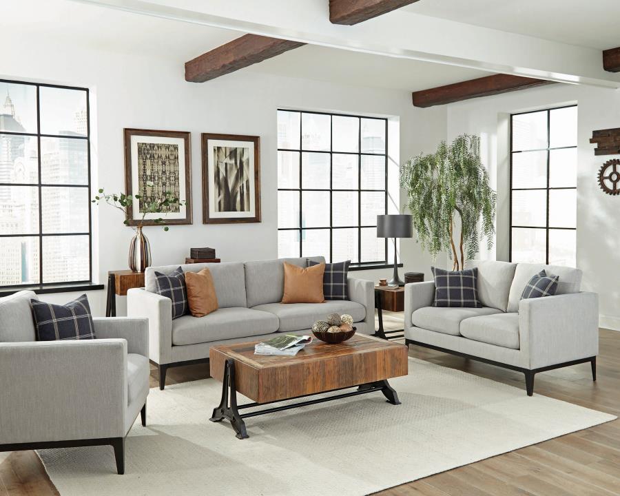 Apperson 3-piece Upholstered Track Arm Sofa Set Light Grey (image for) Apperson 3-piece Upholstered Track Arm Sofa Set Light Grey