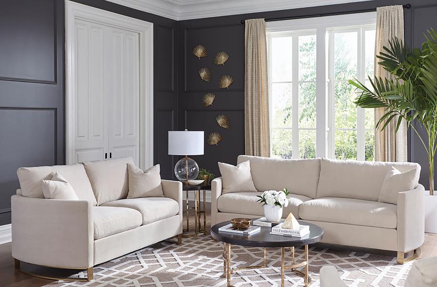 Corliss 2-piece Upholstered Arched Arm Sofa Set Beige (image for) Corliss 2-piece Upholstered Arched Arm Sofa Set Beige
