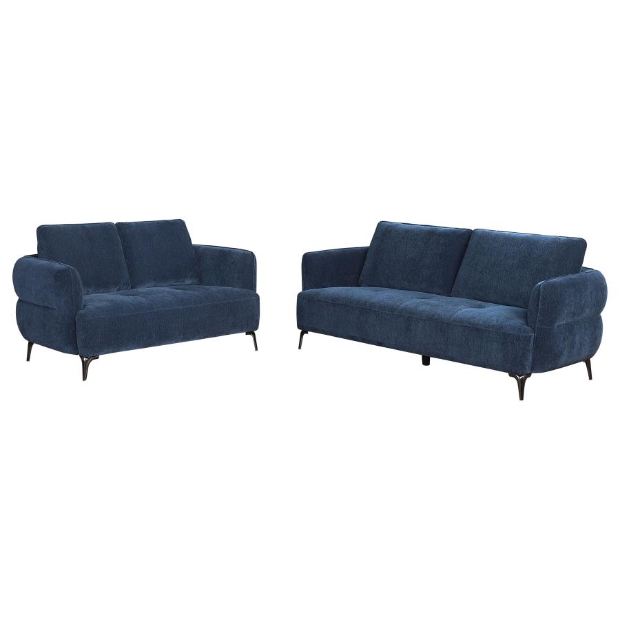 Lively 2-piece Chenille Upholstered Sofa Set Blue (image for) Lively 2-piece Chenille Upholstered Sofa Set Blue