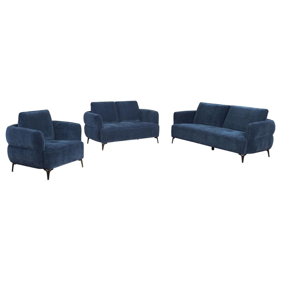 Lively 3-piece Chenille Upholstered Sofa Set Blue (image for) Lively 3-piece Chenille Upholstered Sofa Set Blue