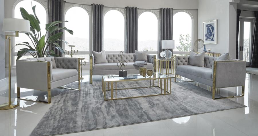 Eastbrook 3-piece Velvet Upholstered Tufted Sofa Set Grey (image for) Eastbrook 3-piece Velvet Upholstered Tufted Sofa Set Grey