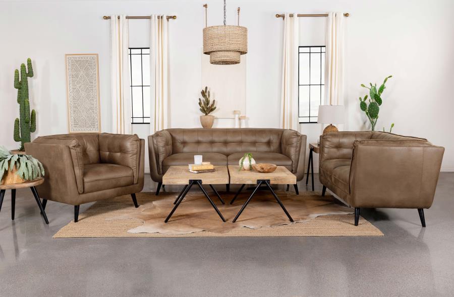 Modal Additional Images for Thatcher Upholstered Tuxedo Arm Tufted Accent Chair Brown