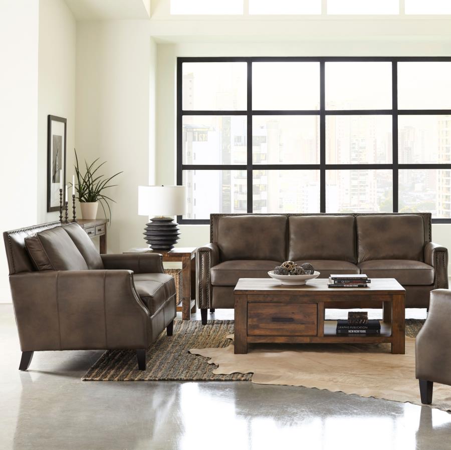 Leaton 2-piece Upholstered Recessed Arm Sofa Set Brown Sugar (image for) Leaton 2-piece Upholstered Recessed Arm Sofa Set Brown Sugar