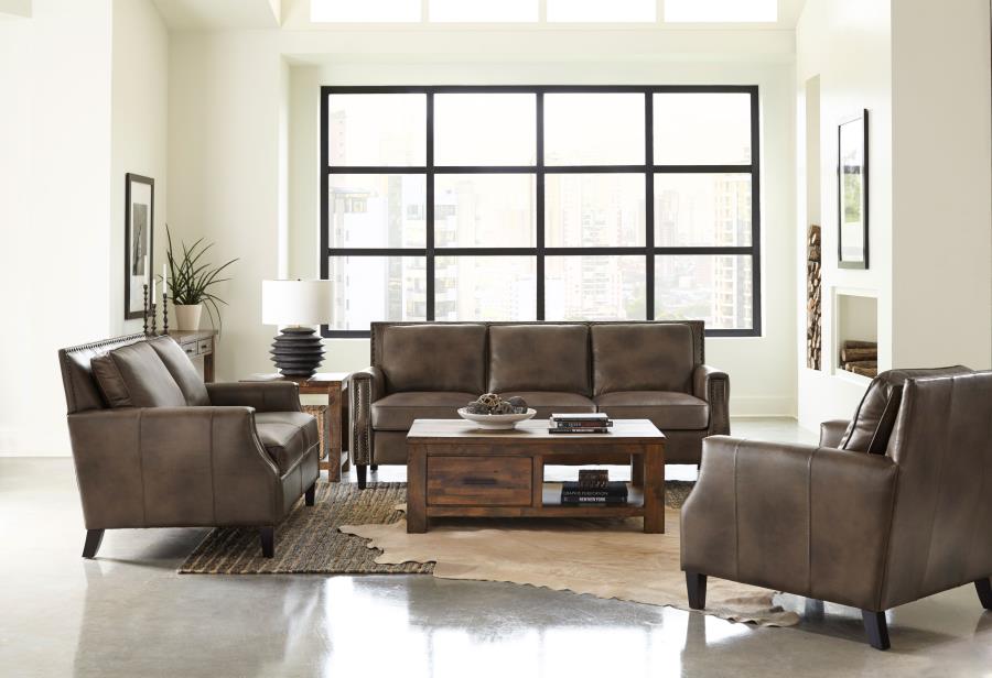 Leaton 3-piece Upholstered Recessed Arm Sofa Set Brown Sugar (image for) Leaton 3-piece Upholstered Recessed Arm Sofa Set Brown Sugar