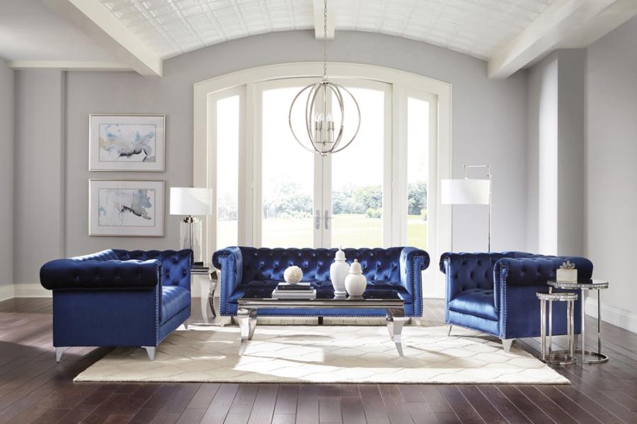 Bleker 3-piece Upholstered Tuxedo Arm Tufted Sofa Set Blue (image for) Bleker 3-piece Upholstered Tuxedo Arm Tufted Sofa Set Blue
