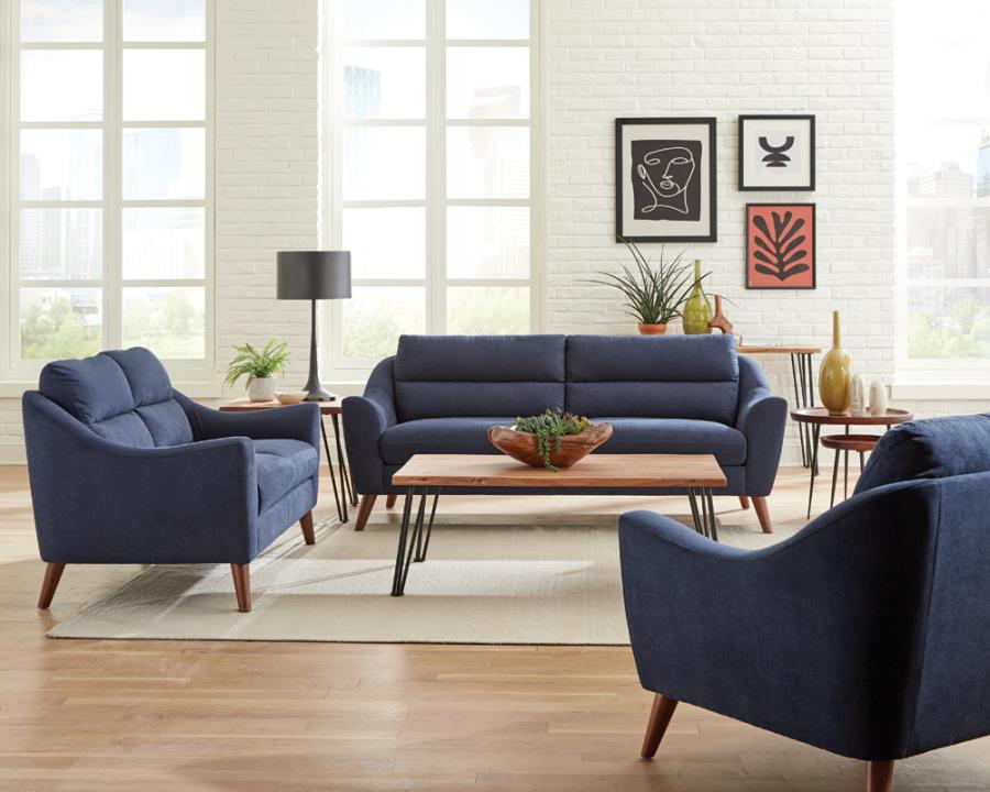 Gano 3-piece Upholstered Sloped Arm Sofa Set Navy Blue (image for) Gano 3-piece Upholstered Sloped Arm Sofa Set Navy Blue
