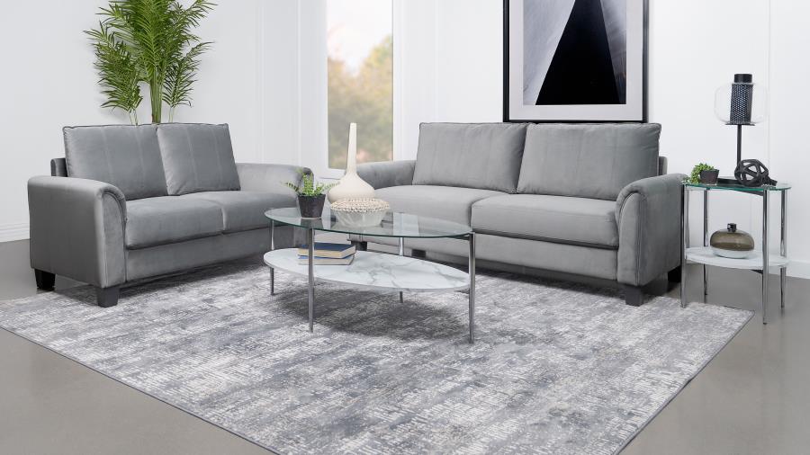 Davis 2-piece Upholstered Rolled Arm Sofa Grey (image for) Davis 2-piece Upholstered Rolled Arm Sofa Grey