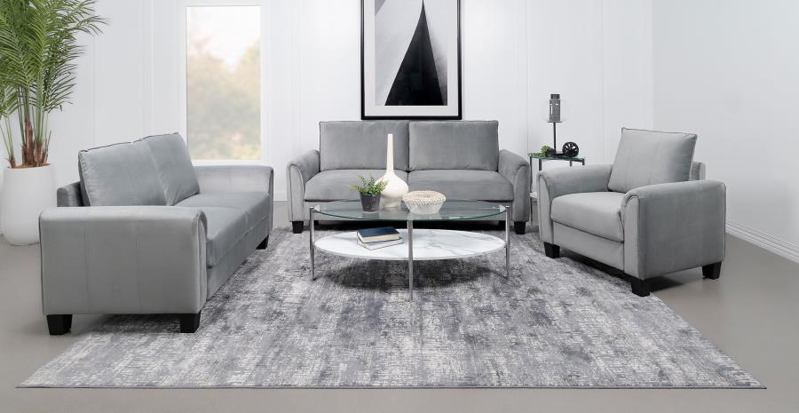 Davis 3-piece Upholstered Rolled Arm Sofa Grey (image for) Davis 3-piece Upholstered Rolled Arm Sofa Grey