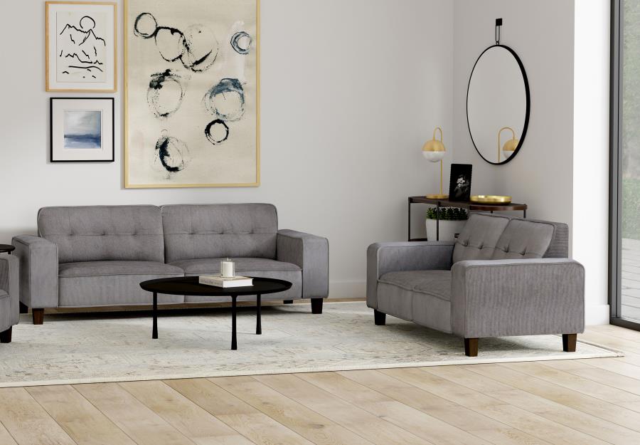Deerhurst 2-piece Upholstered Track Arm Sofa Set Charcoal (image for) Deerhurst 2-piece Upholstered Track Arm Sofa Set Charcoal