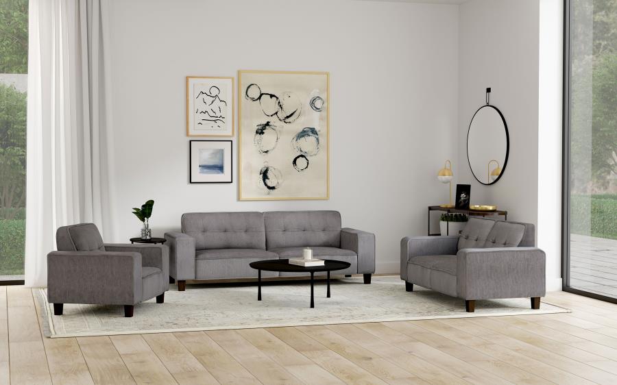 Deerhurst 3-piece Upholstered Track Arm Sofa Set Charcoal (image for) Deerhurst 3-piece Upholstered Track Arm Sofa Set Charcoal