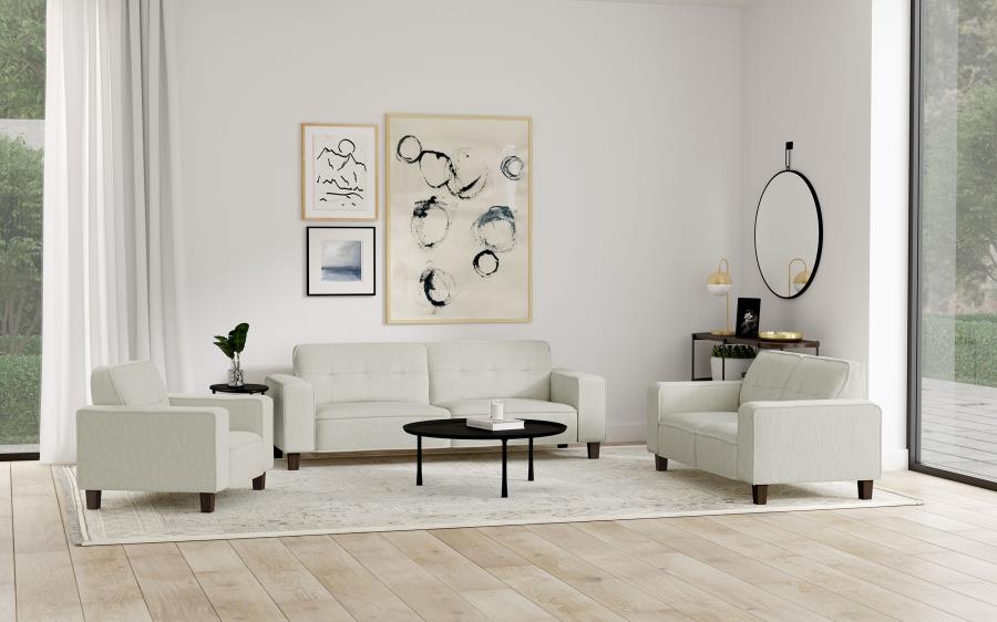 Deerhurst 3-piece Upholstered Track Arm Sofa Set Greige (image for) Deerhurst 3-piece Upholstered Track Arm Sofa Set Greige